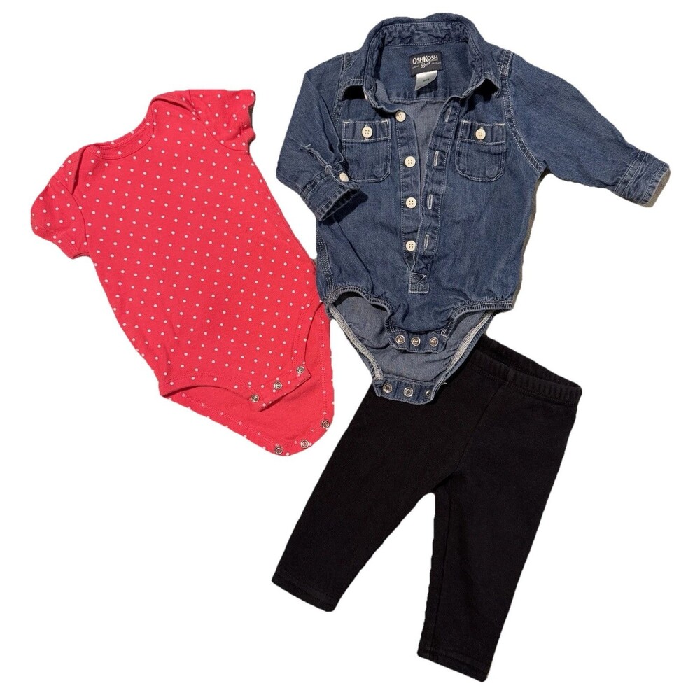 EUC Carters Oshkosh Girls Infant 3 Piece Outfit Set Sz 6-9M Bodysuit Pant Shirt